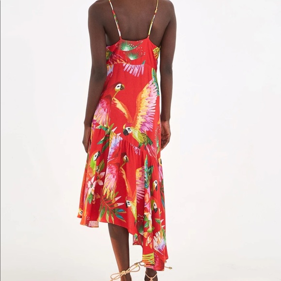 New Farm Rio Red Macaw Bird Print Wrap Dress M - Picture 2 of 15